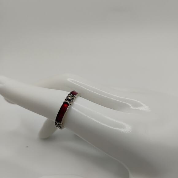 Judith Jack Red Enamel Sterling Silver Ring sz7 - Picture 1 of 5